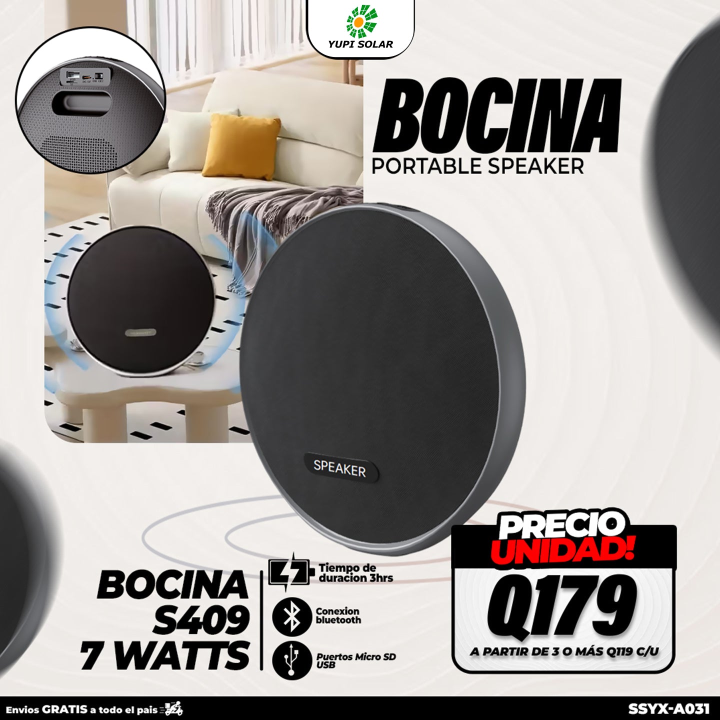 Bocina recargable de 7 watts
