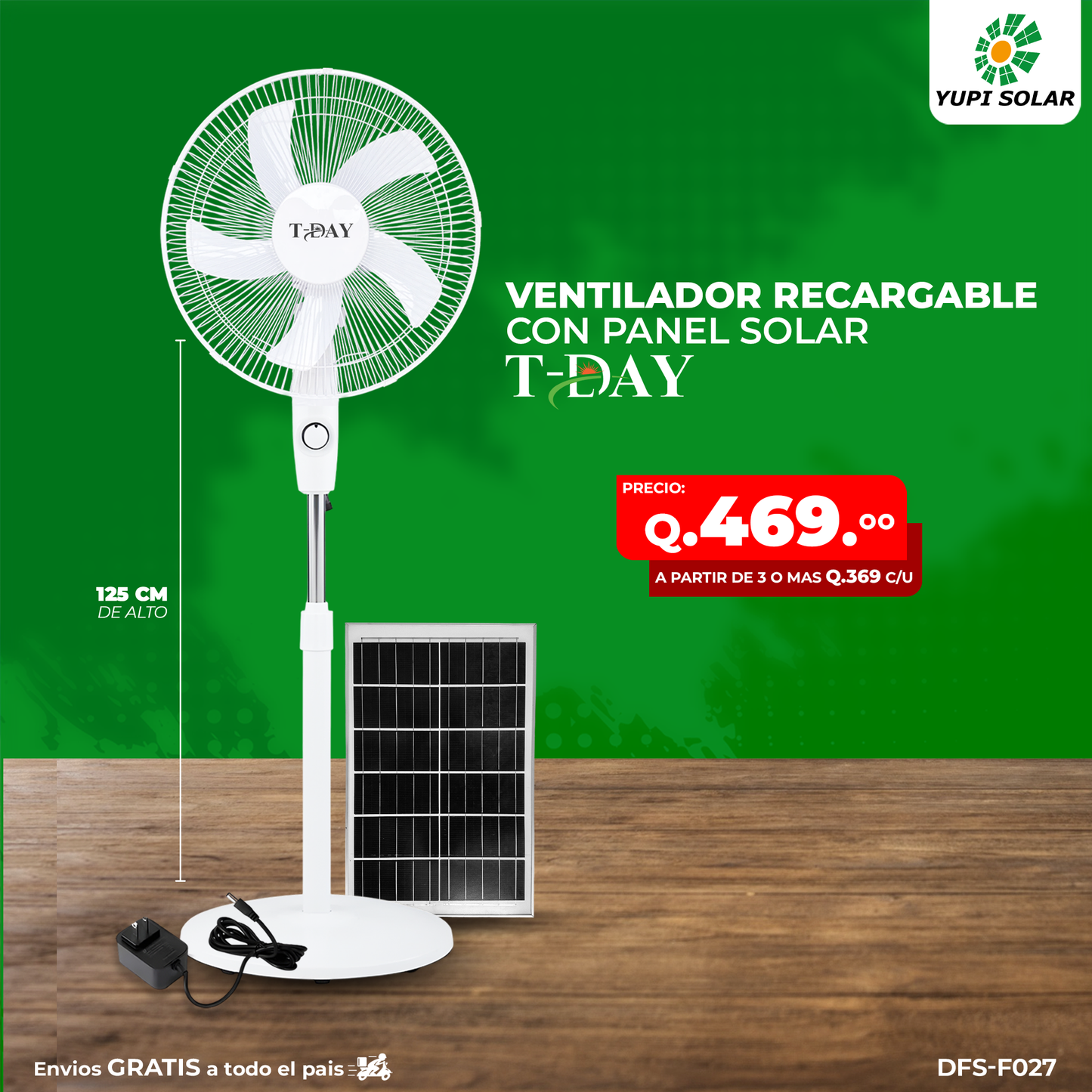 Ventilador con panel solar retráctil