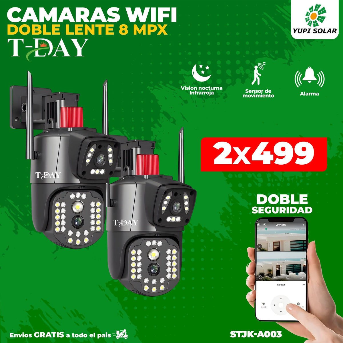 T-DAY Combo cámara wifi doble lente de 8 MPX