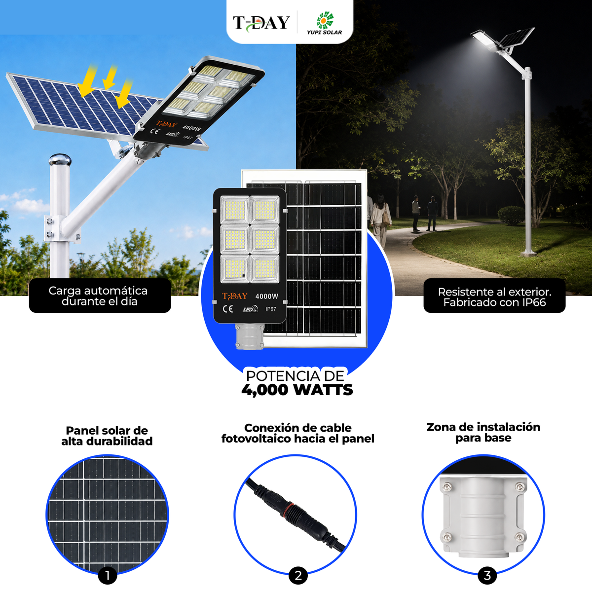 T-DAY Alumbrado Con Panel Solar de 4,000 watts