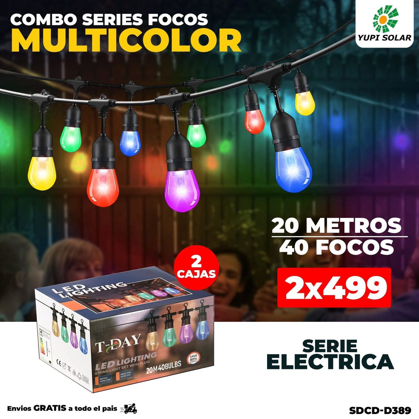 Combos de Series Focos Multicolor Electricas 20 metros 40 focos