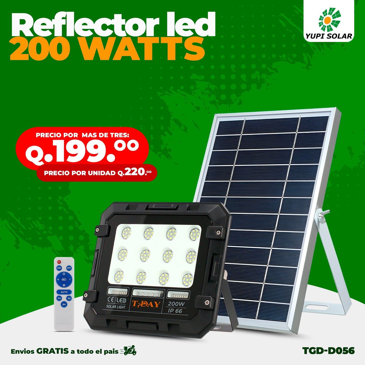 Reflector led 200 watts con panel solar