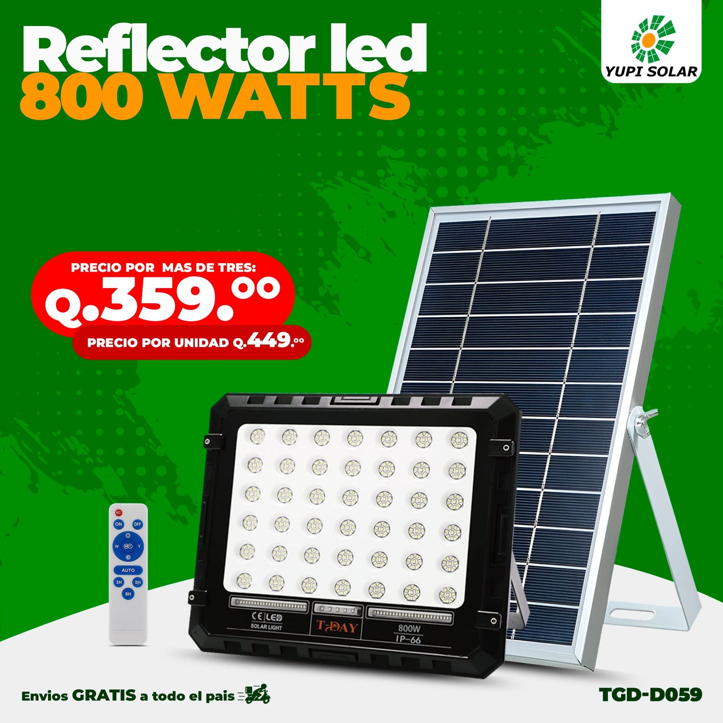 Reflector led 800 watts con panel solar