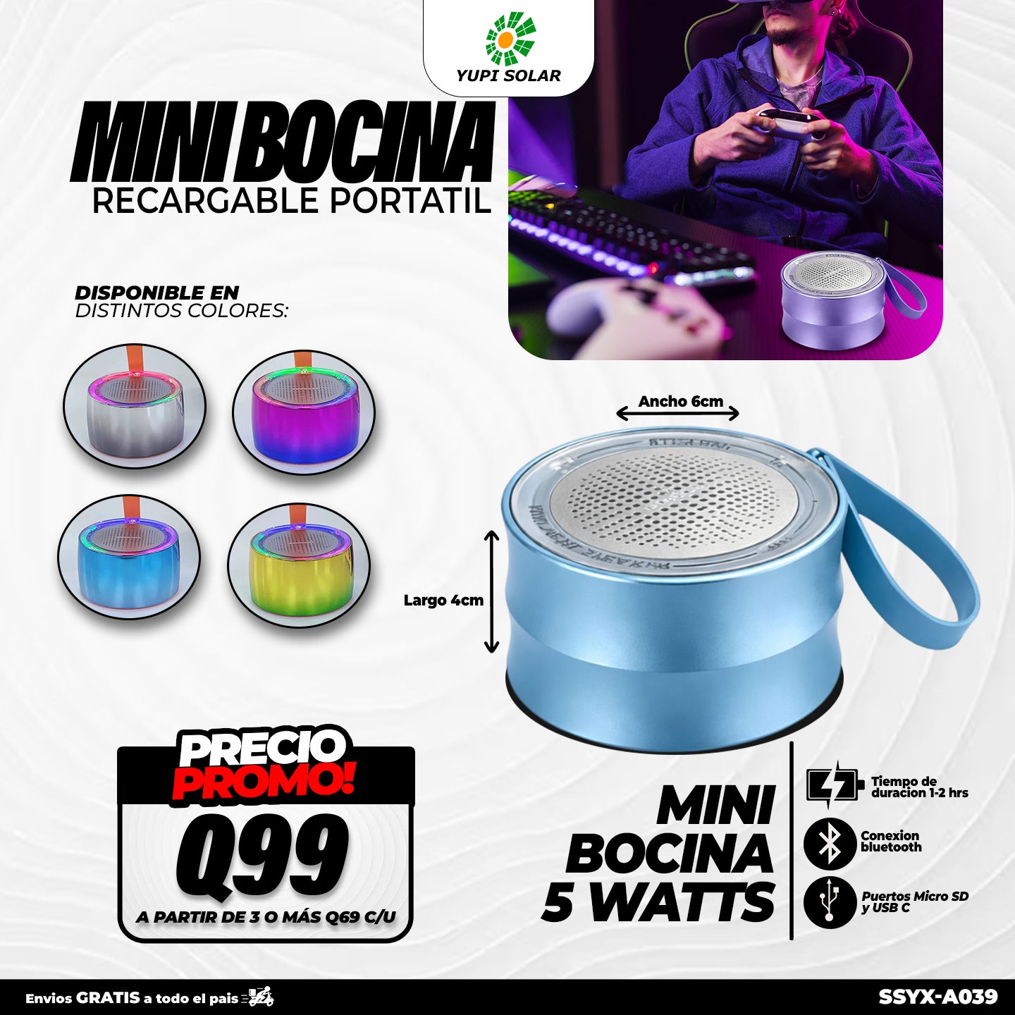 Mini bocinas recargables de 5 watts