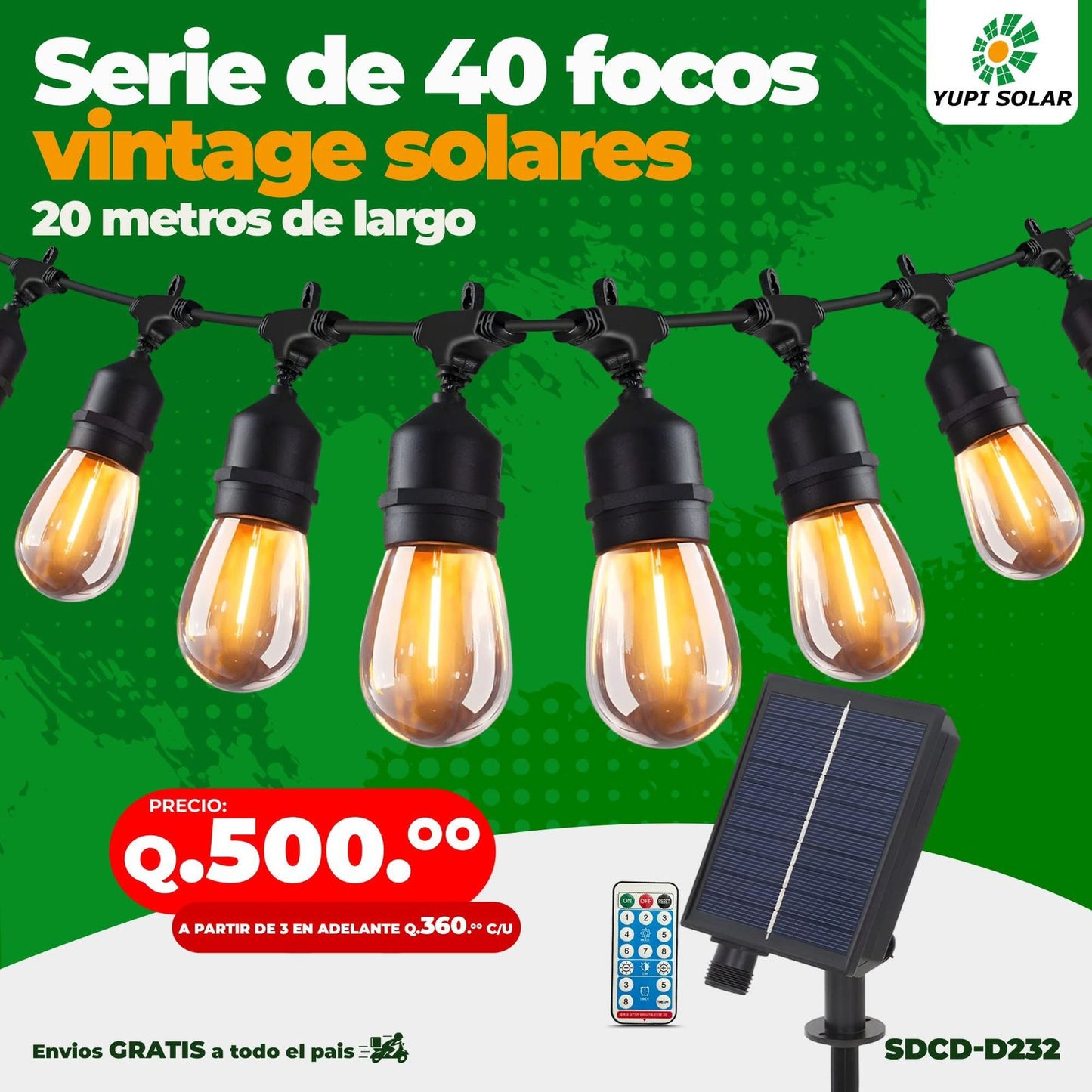 Serie de Focos Vintage Solares 20 metros de largo