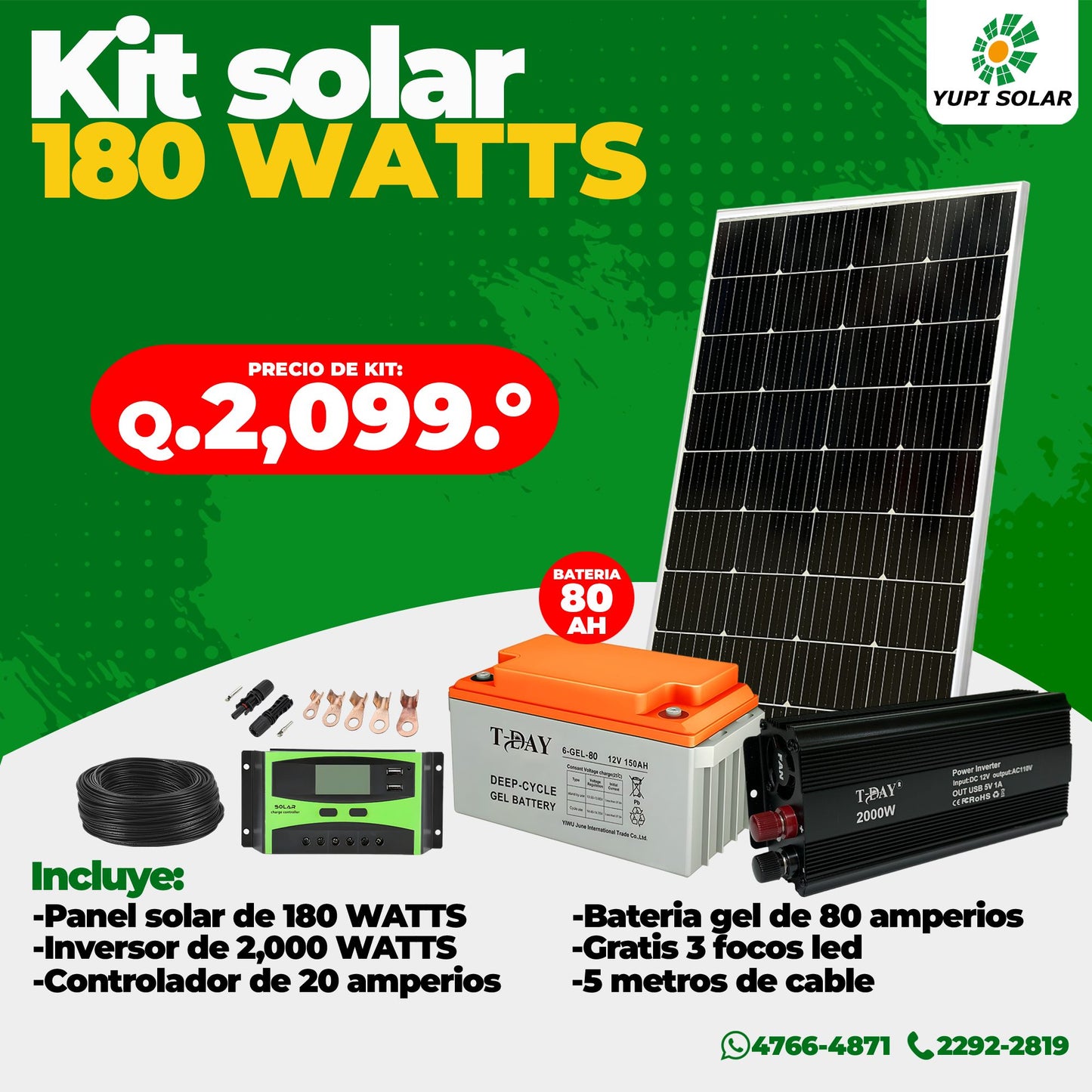 Kit solar de 180 Watts Batería 80AH
