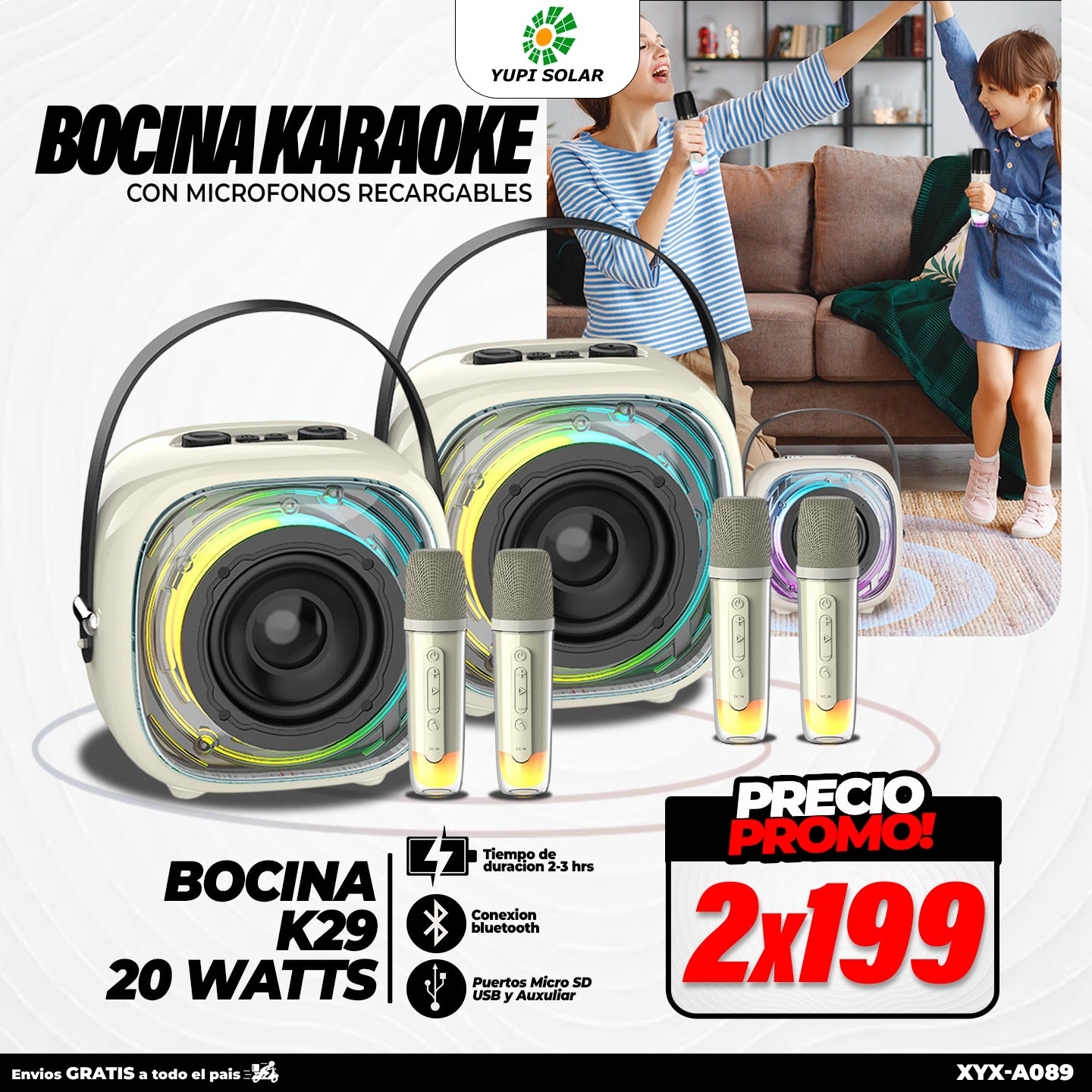 Combo de bocinas con karaoke de 20 watts