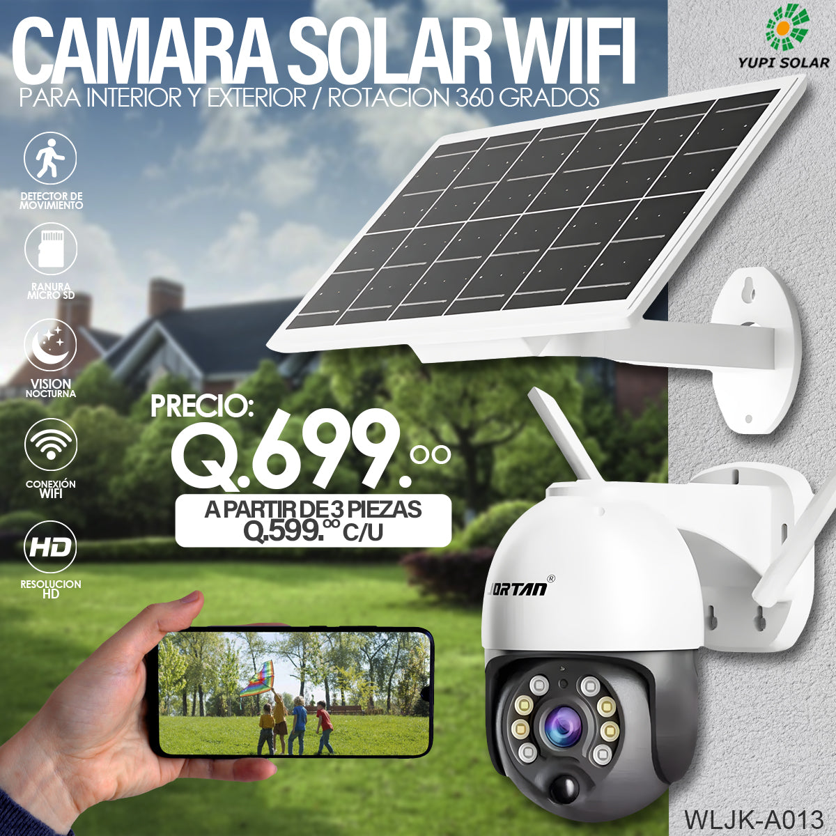 Camara WiFi con panel solar 360° – Yupi Solar