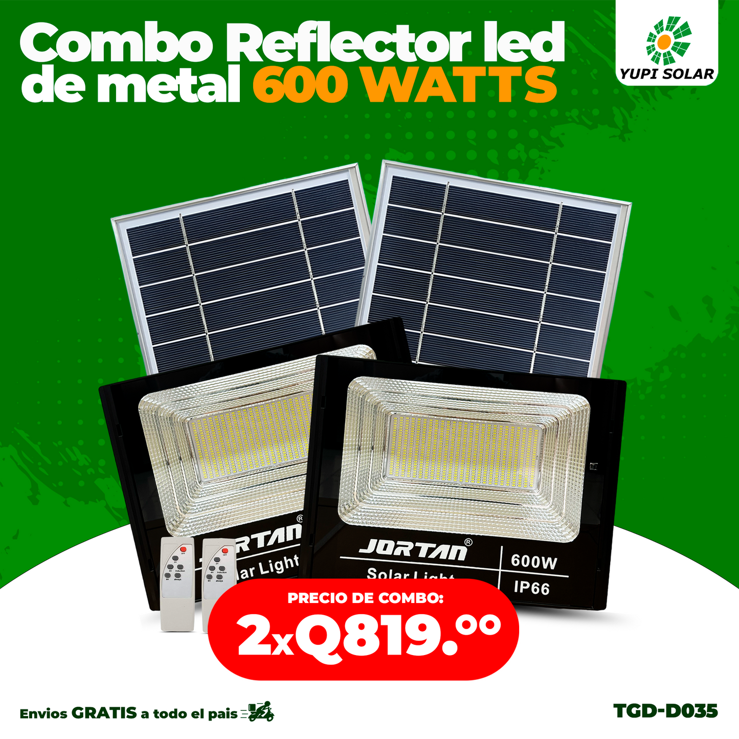Combo de Reflector Led Solar de metal, de 600 WATTS