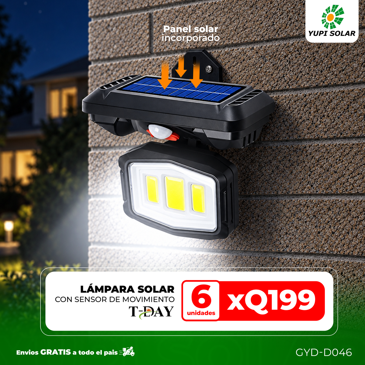 Combo de lámpara led con panel solar incorporado