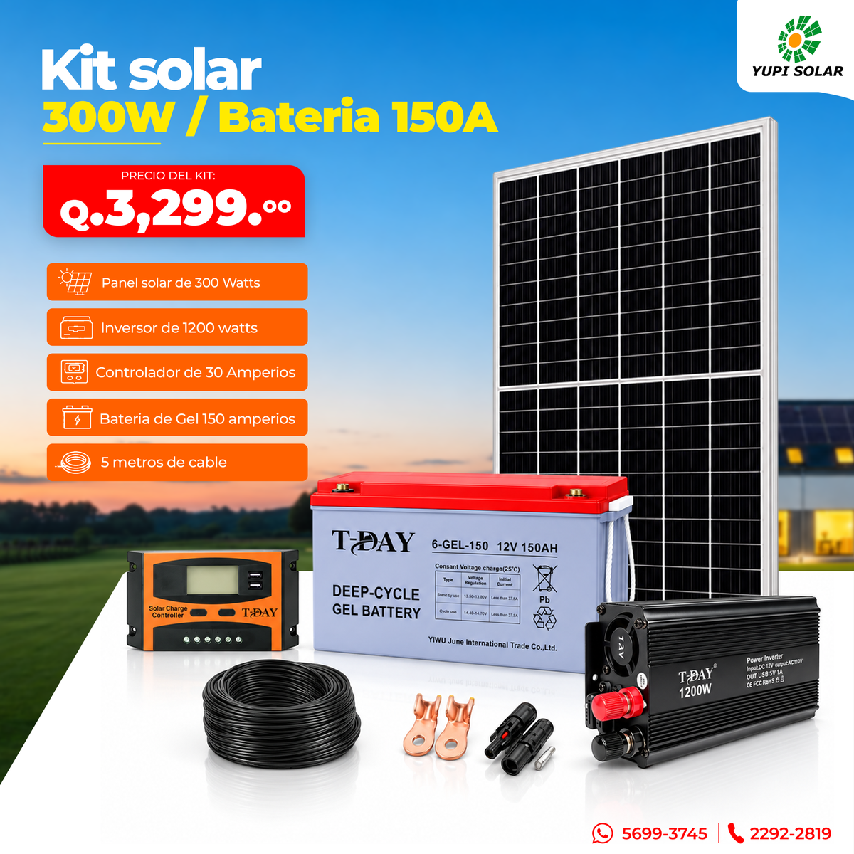 Kit solar 300 Watts con batería de 150 Ah