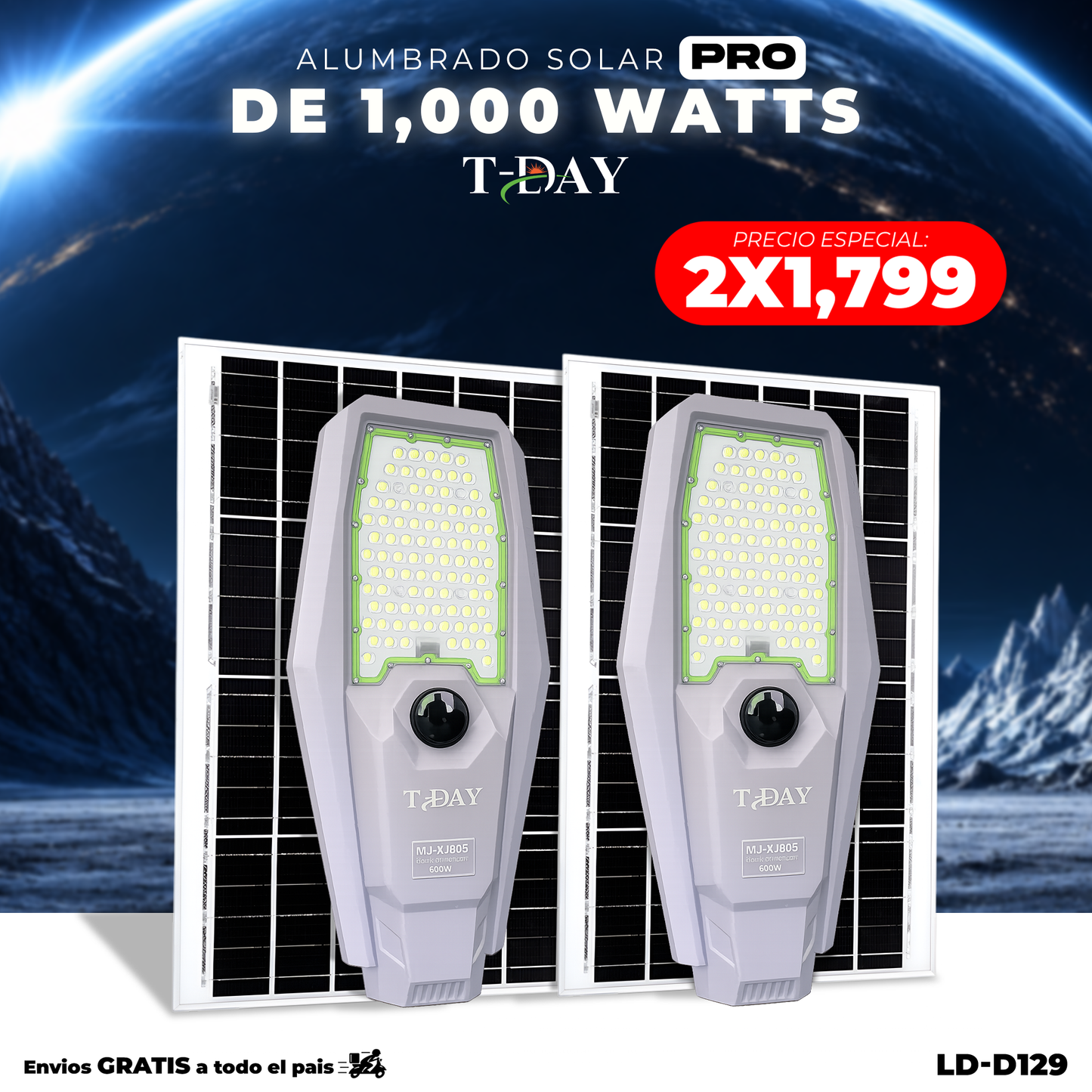Combo de alumbrado industrial solar PRO de 1,000 watts