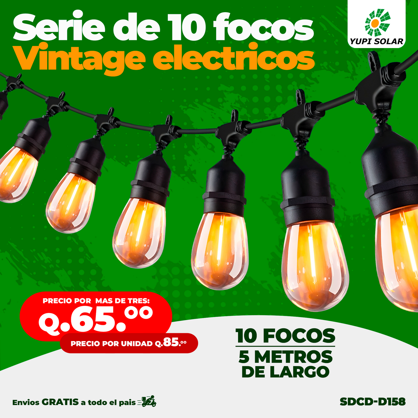 Serie de Luces Vintage Eléctricas de 5 Metros de largo y 10 Focos
