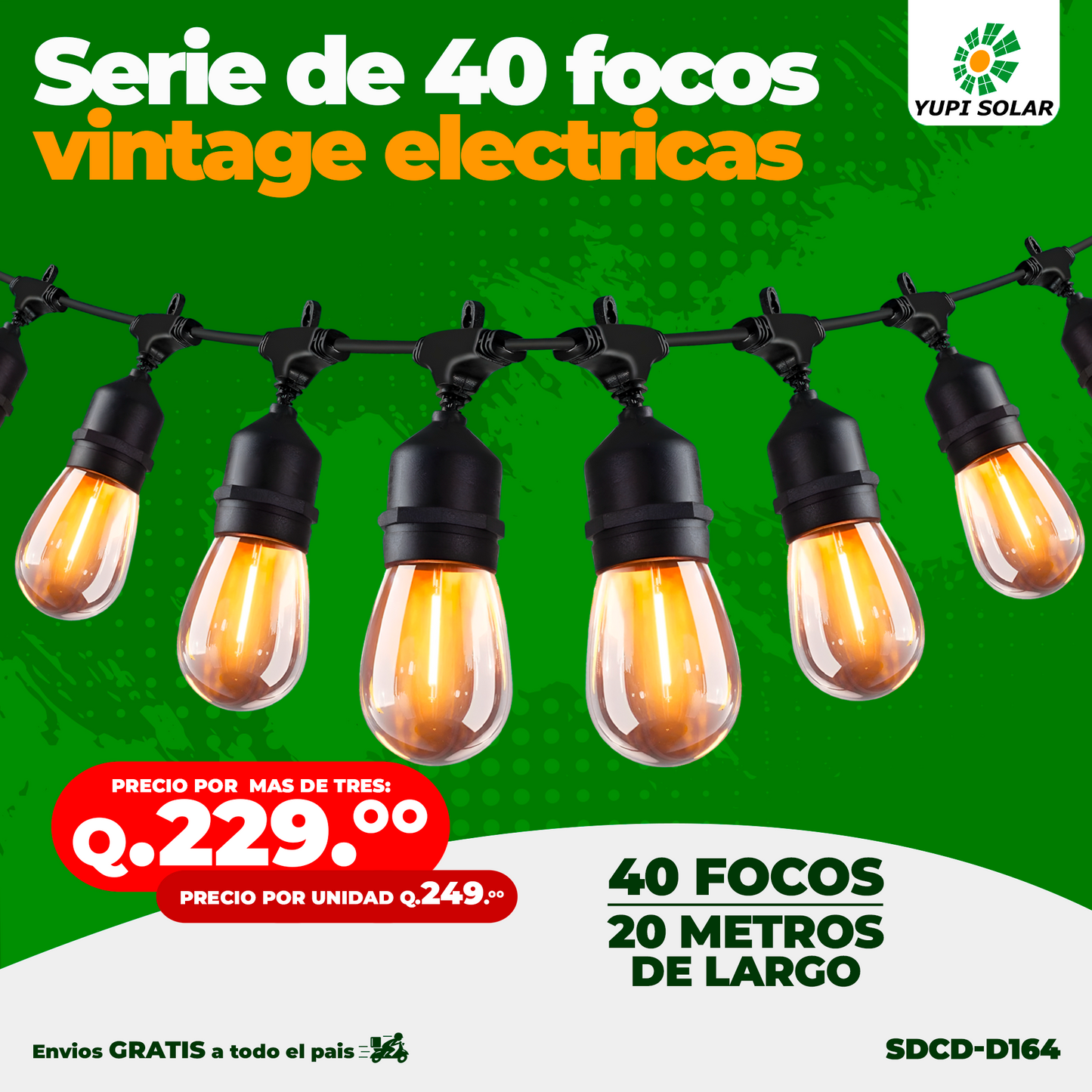 Serie de Luces Vintage Eléctricas de 20 Metros de largo y 40 Focos