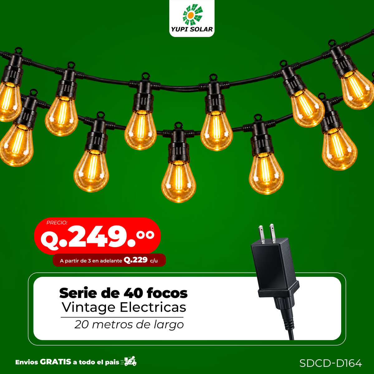 Serie de Focos Vintage Eléctricas 20 metros de largo 40 focos