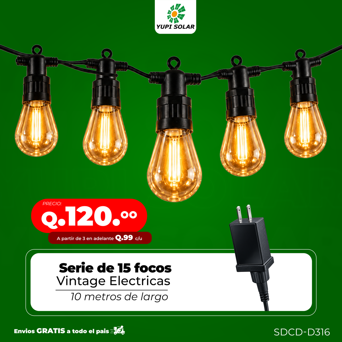 Serie de Focos Vintage Eléctricas 10 metros de largo 15 Focos