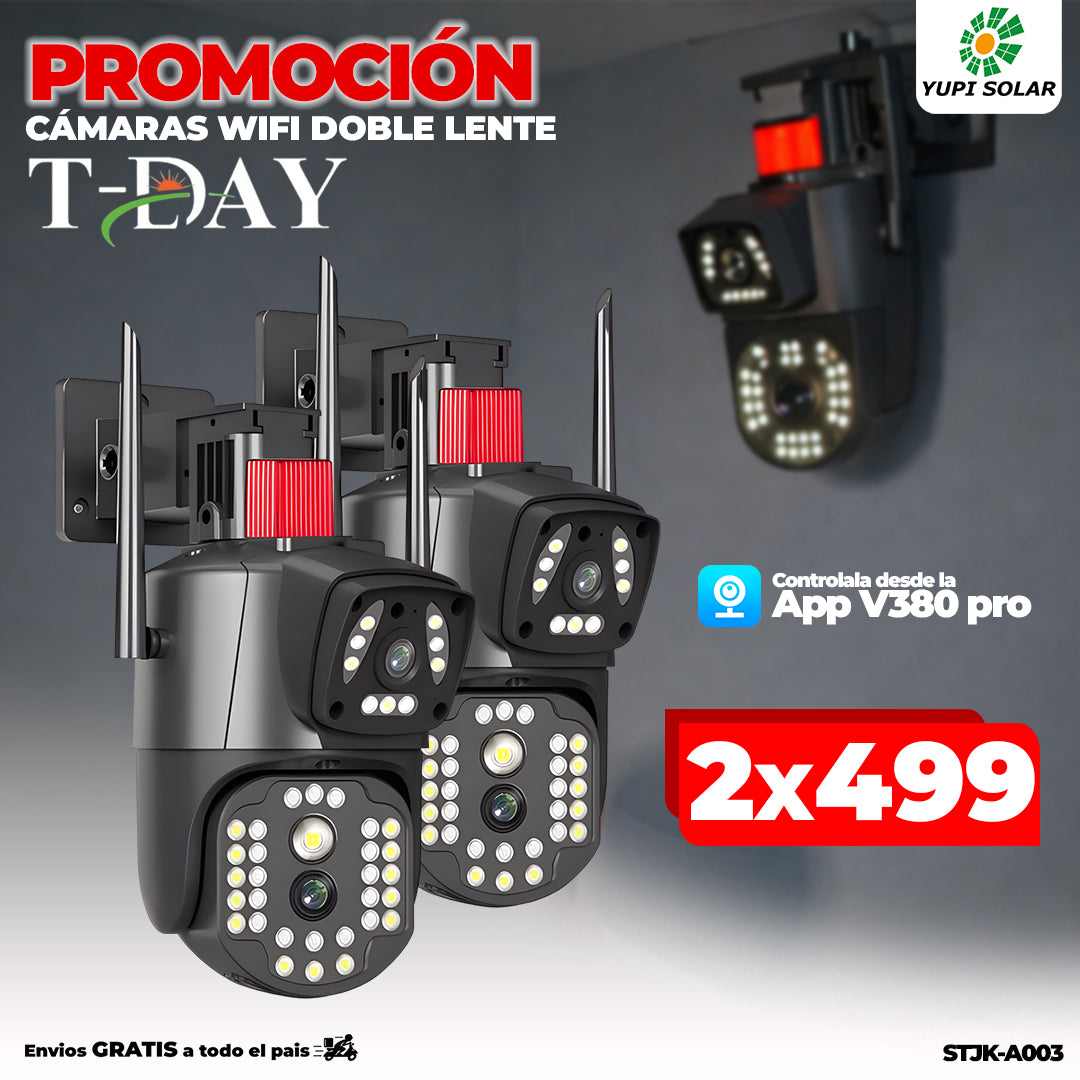 Combo de Cámaras Wifi Doble Lente Con Sirena