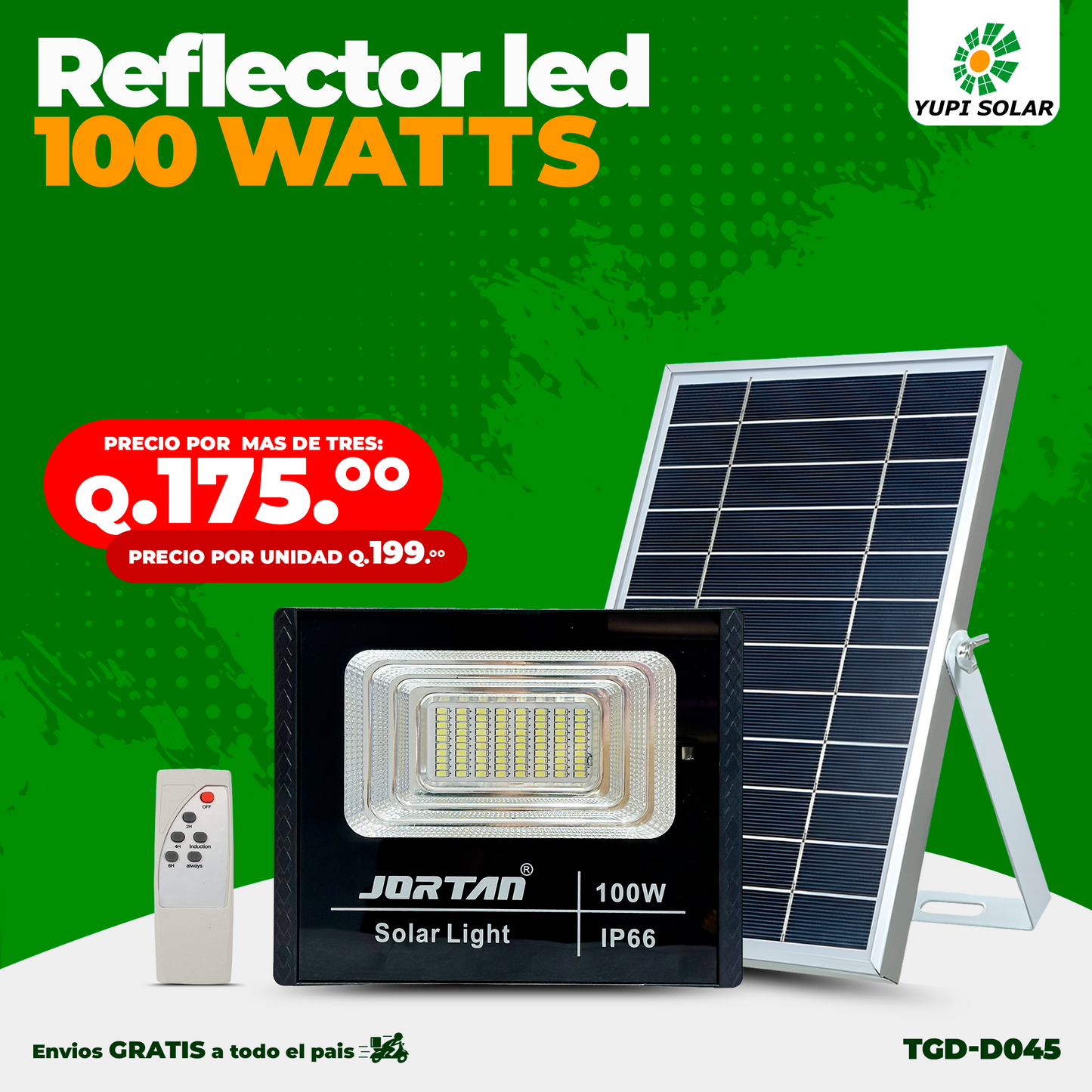 Reflector Led de 100 Watts con Panel Solar