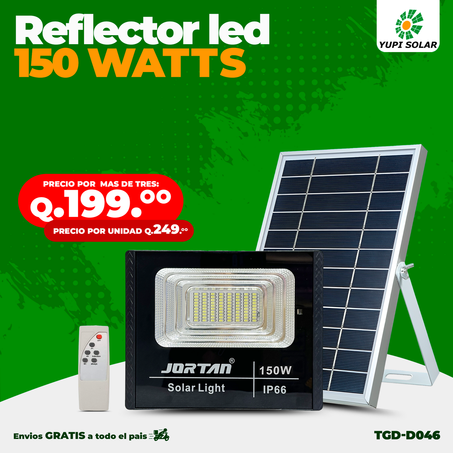 Reflector Led de 150 Watts con Panel Solar