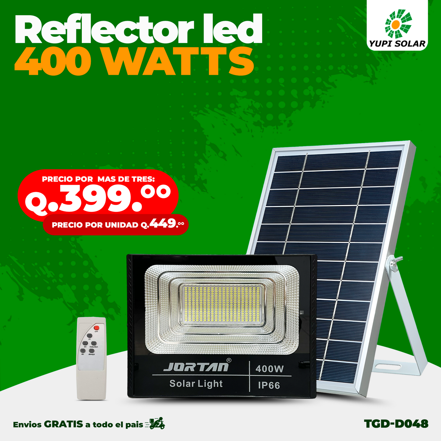 Reflector Led de 400 Watts con Panel Solar