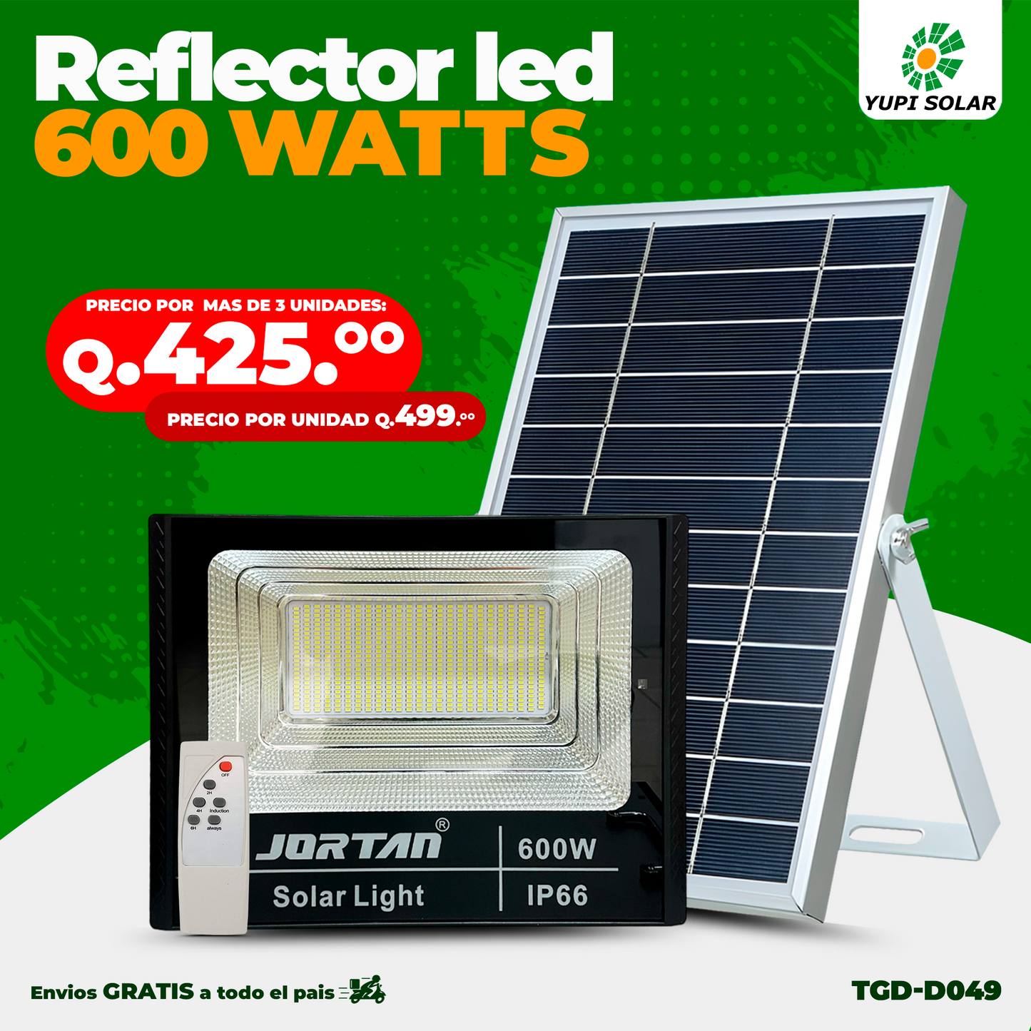 Reflector Led de 600 Watts con Panel Solar