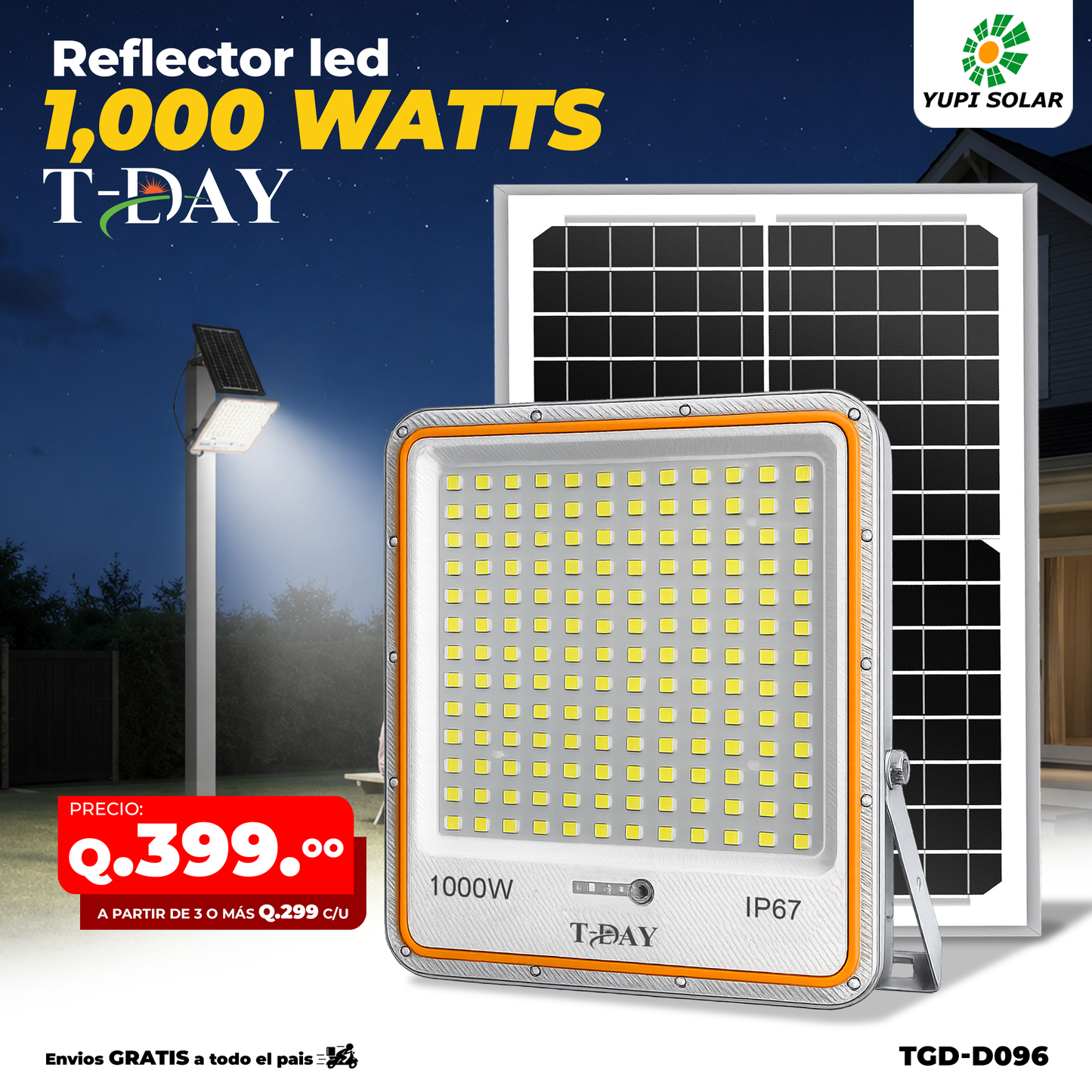 Reflectores con panel solar de 1,000 watts