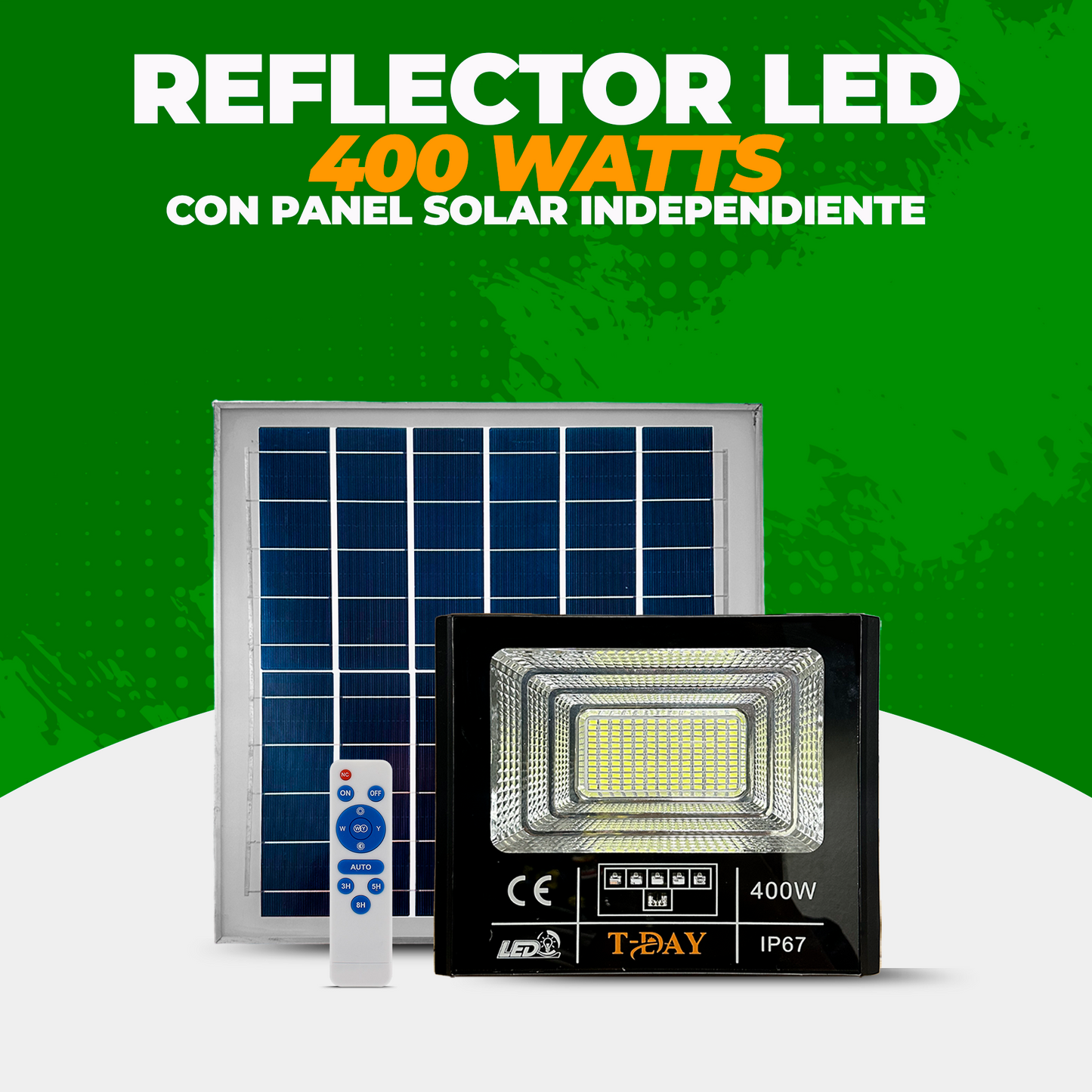 Reflector Led 400 Watts con Panel Solar Independiente