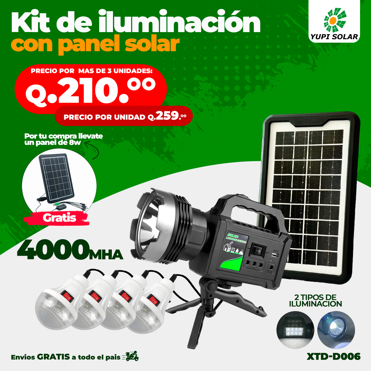 Kit de Iluminación con Panel Solar de 4000MHA