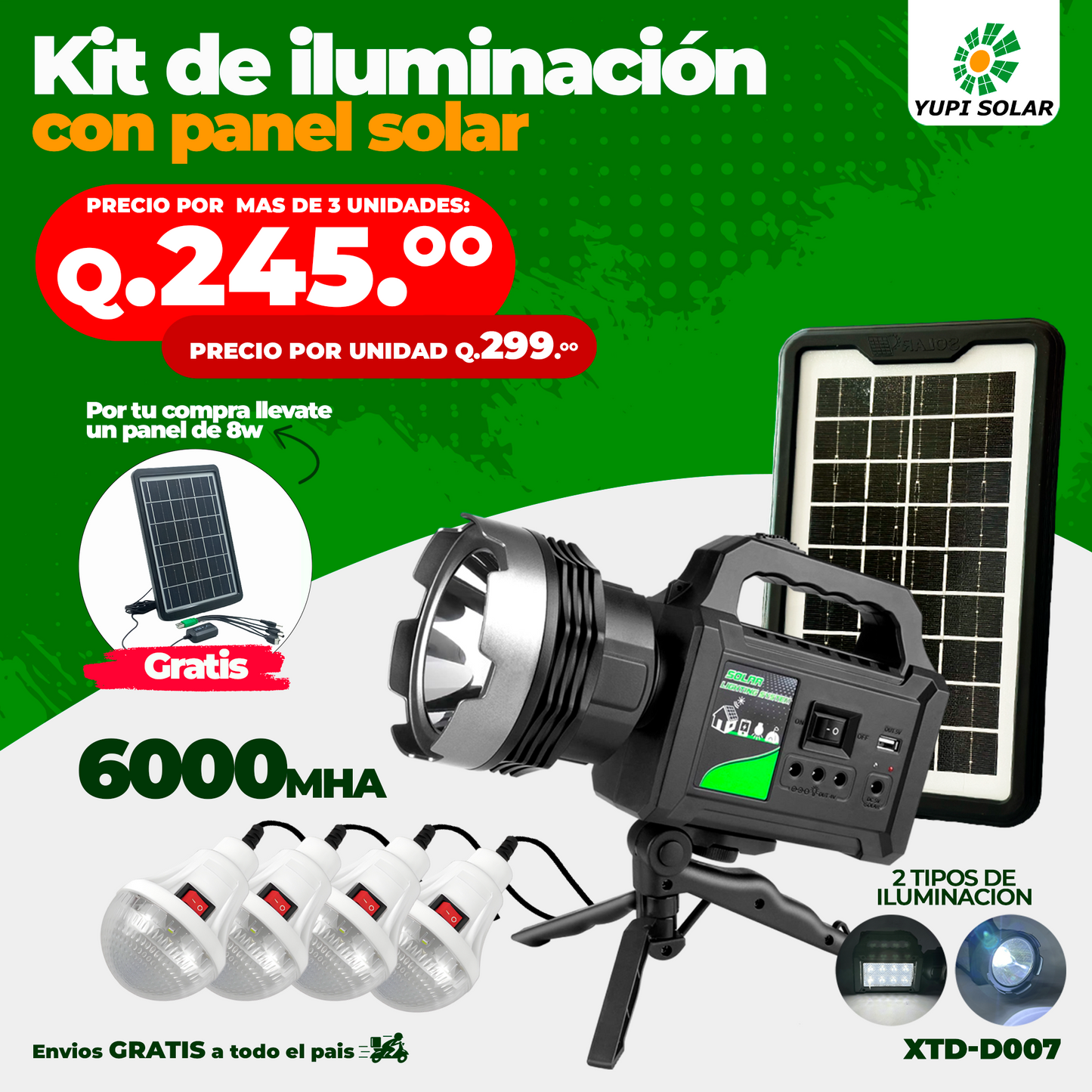 Kit de Iluminación con Panel Solar de 6000MHA