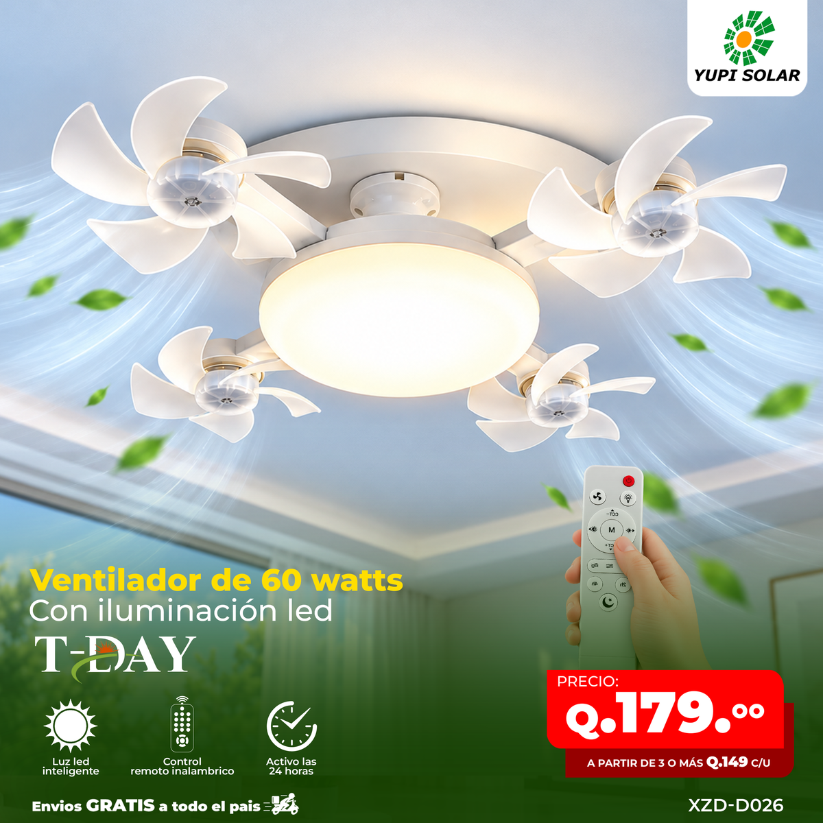 Ventilador de foco con iluminación led de 60 watts