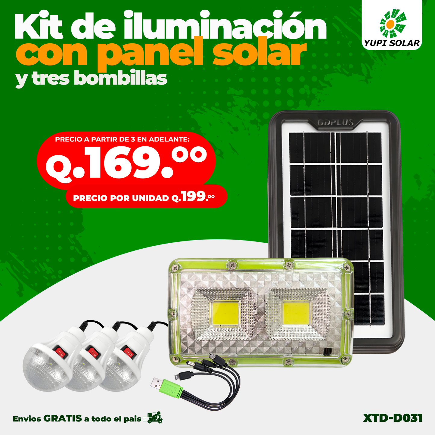 Kit de Iluminación con Panel Solar y Bombillas Led