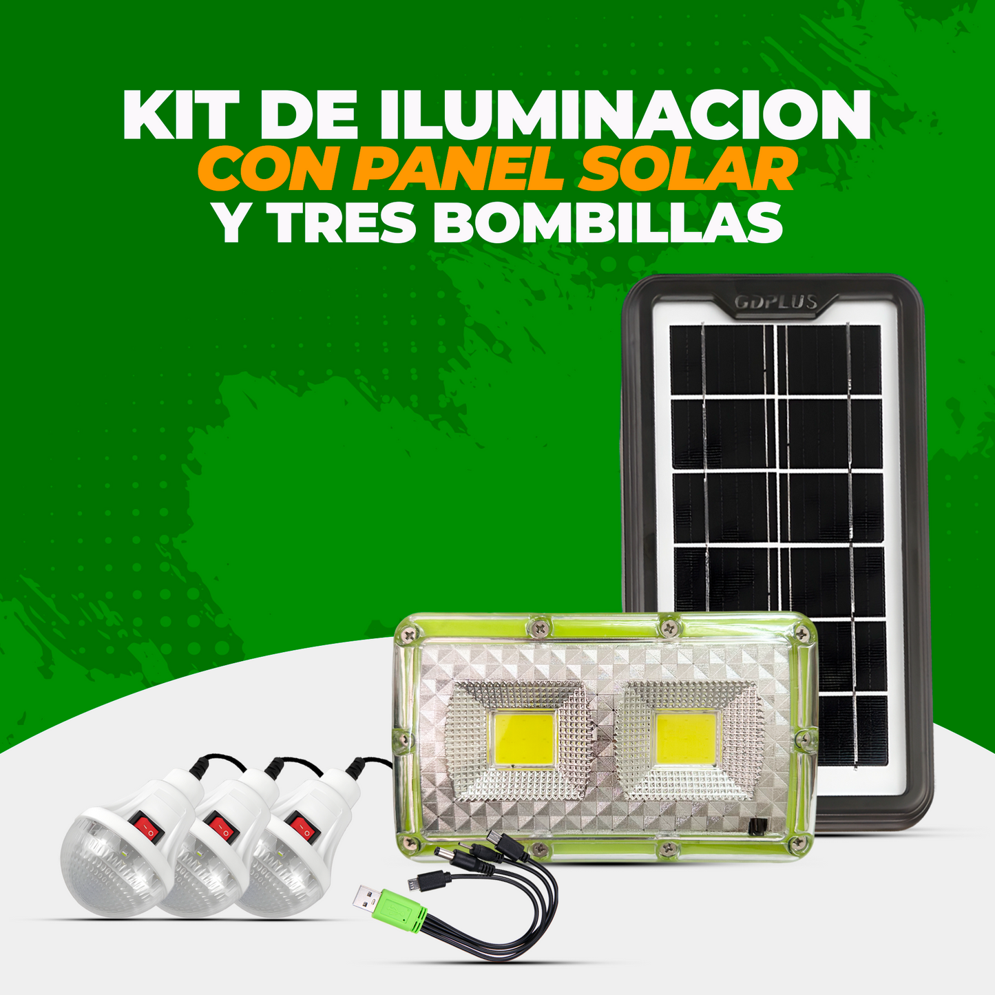 Kit de Iluminación con Panel Solar y Bombillas Led