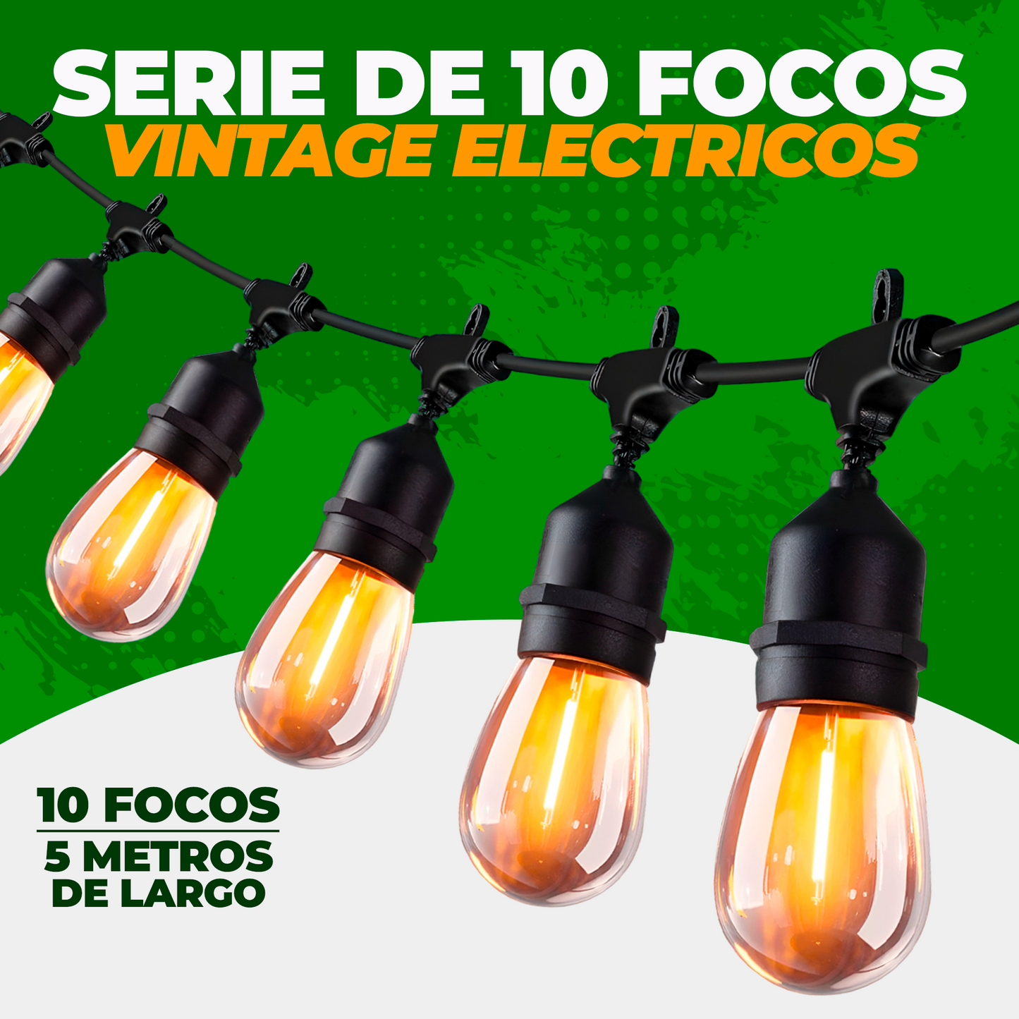 Serie de Luces Vintage Eléctricas de 5 Metros de largo y 10 Focos
