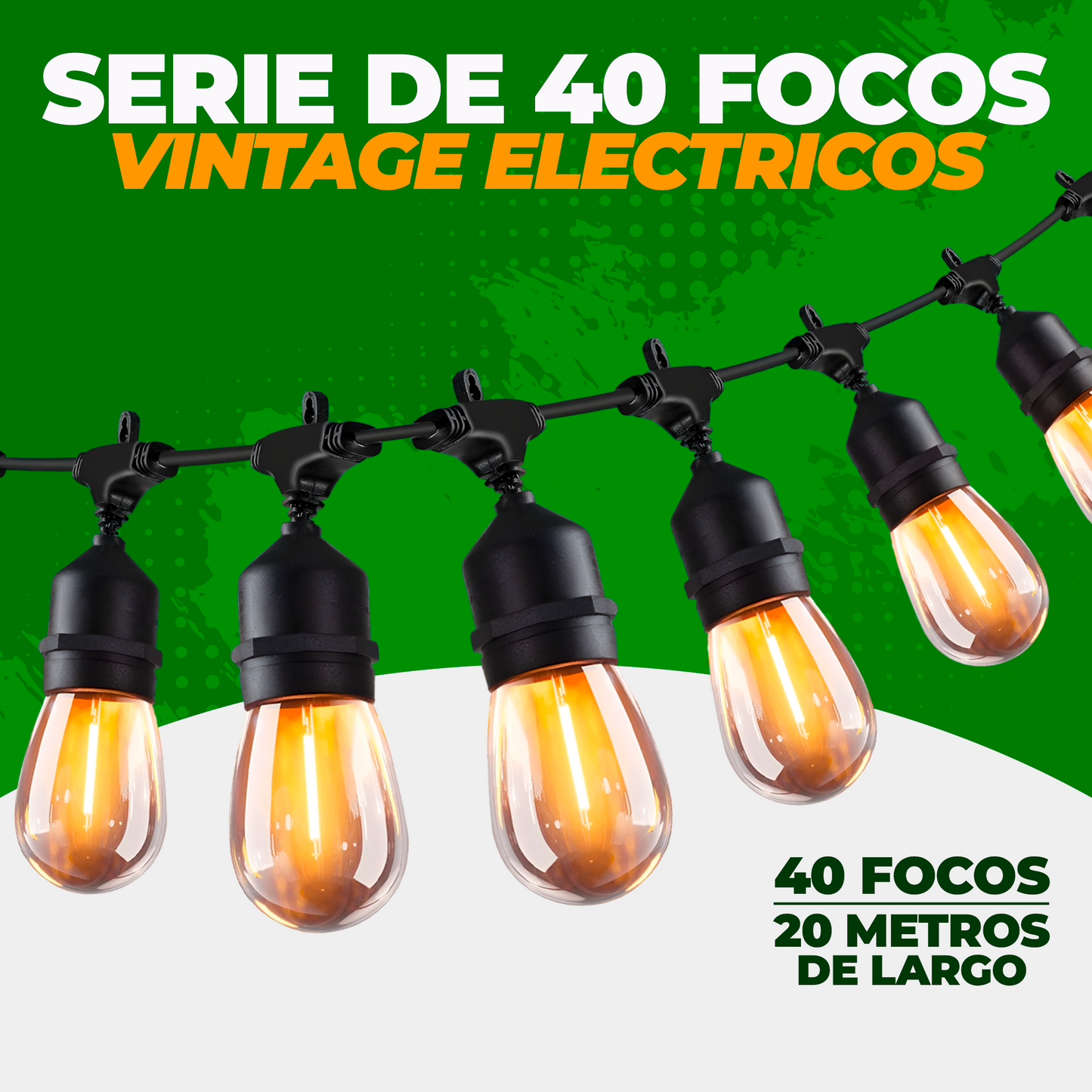 Serie de Luces Vintage Eléctricas de 20 Metros de largo y 40 Focos