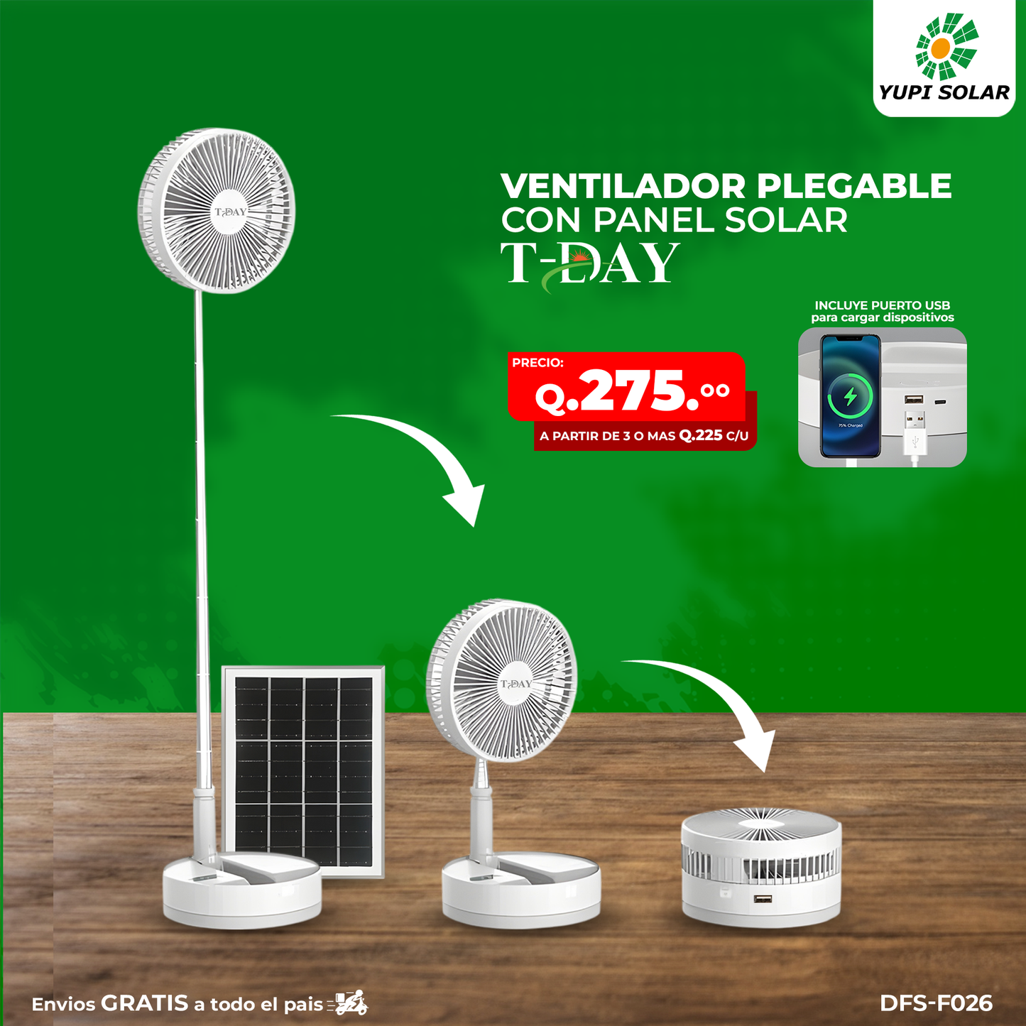 Ventilador plegable con panel solar