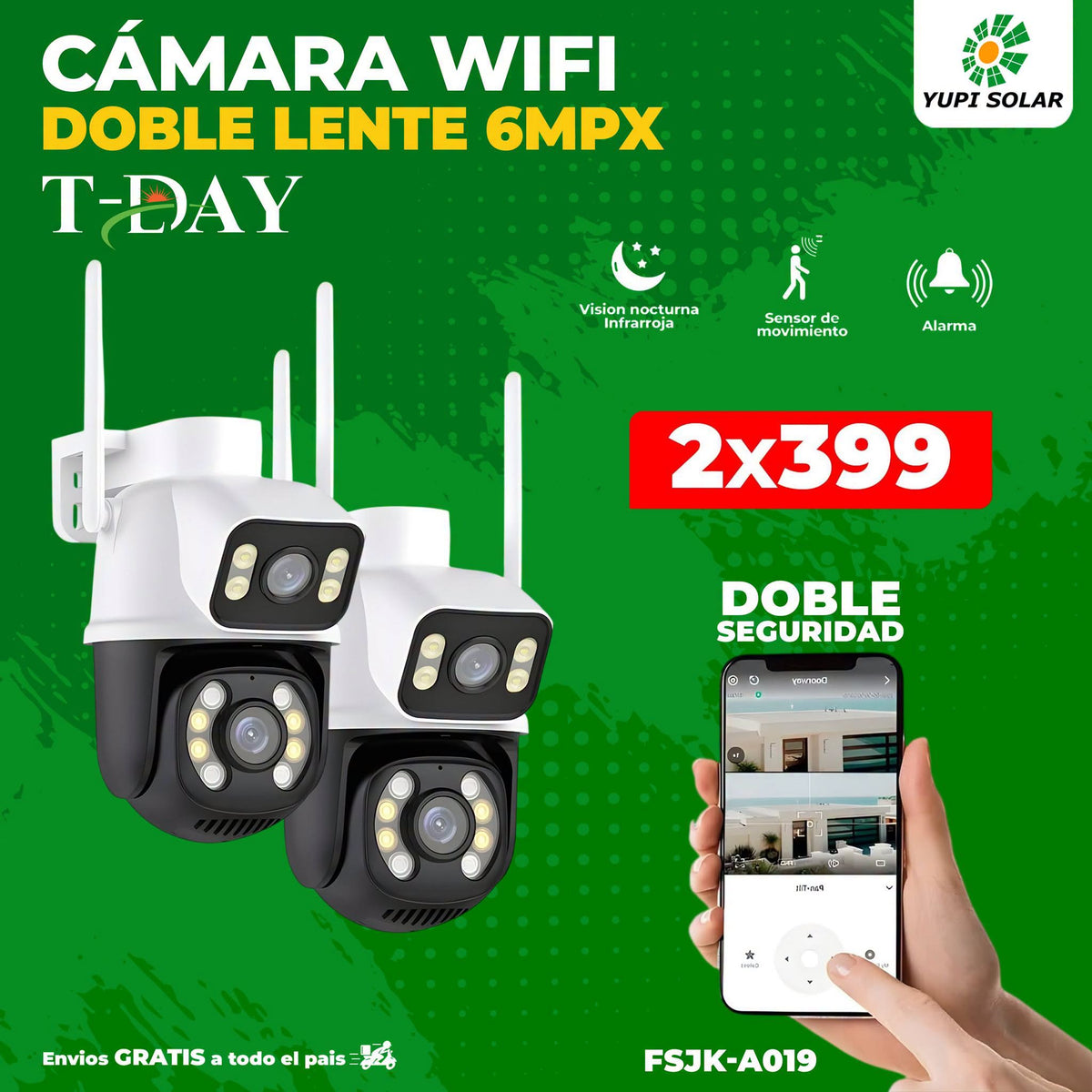 T-DAY Combo cámara wifi de doble lente de 6MPX