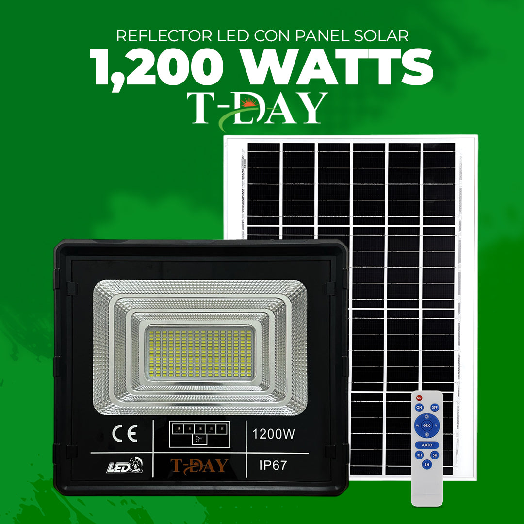 Reflector Led Con Panel Solar de 1,200 Watts