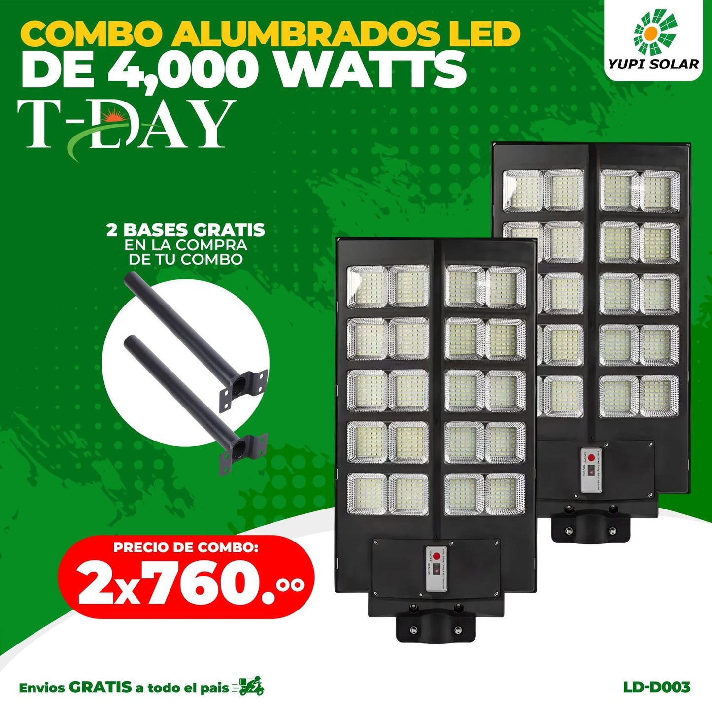 Combo de Alumbrado Led Con Panel Solar de 4,000 watts