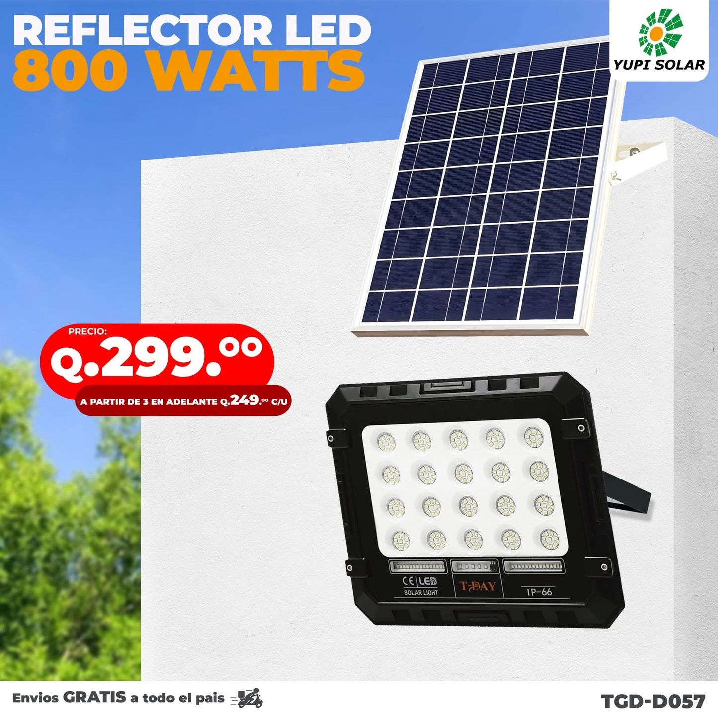 Reflector Led Con Panel Solar de 800 Watts