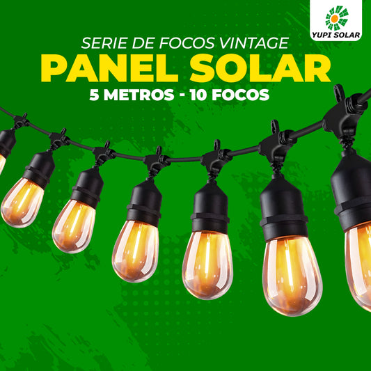 Serie de Focos Vintage con Panel Solar 5 metros 10 focos