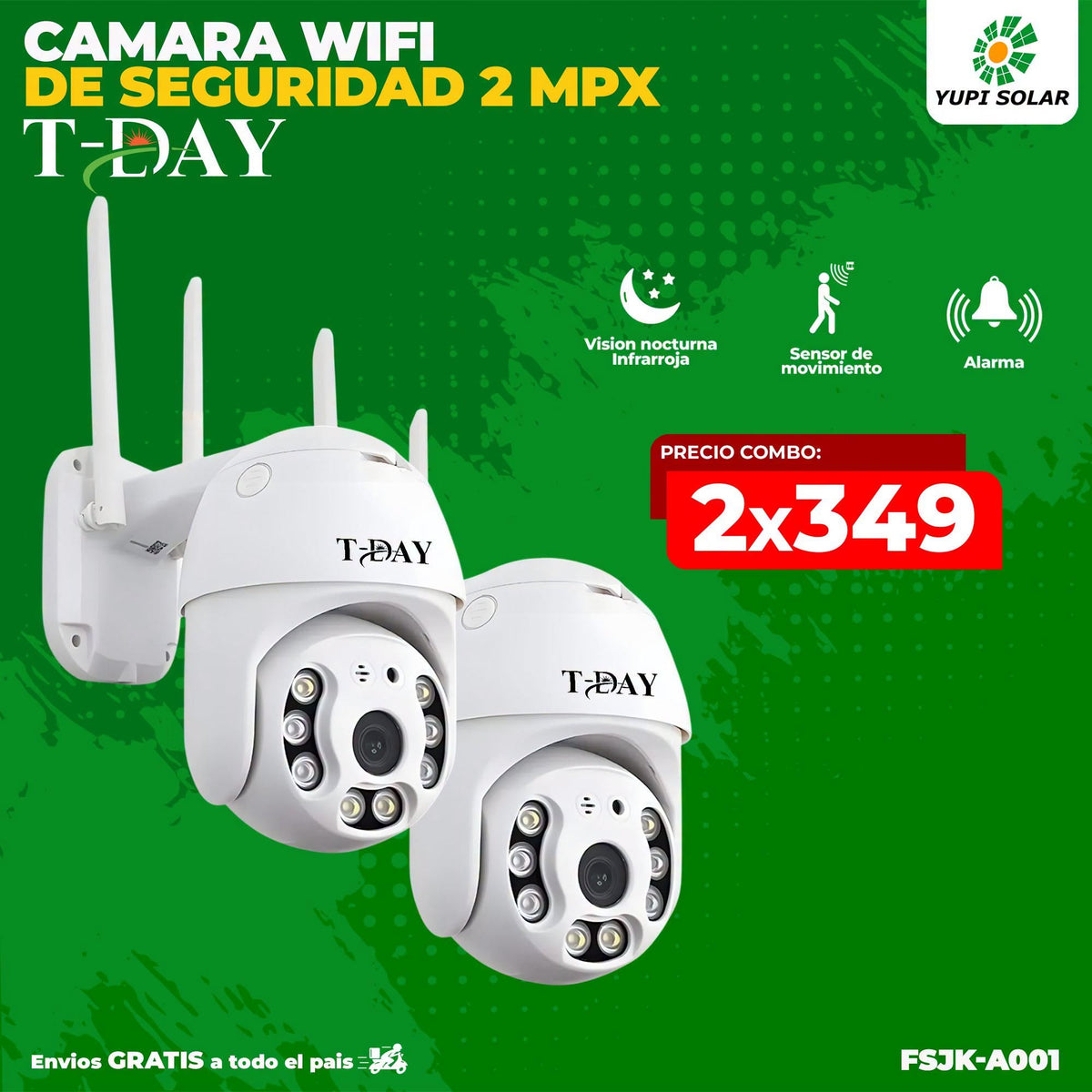 T-DAY Combo cámara wifi de seguridad 2MPX