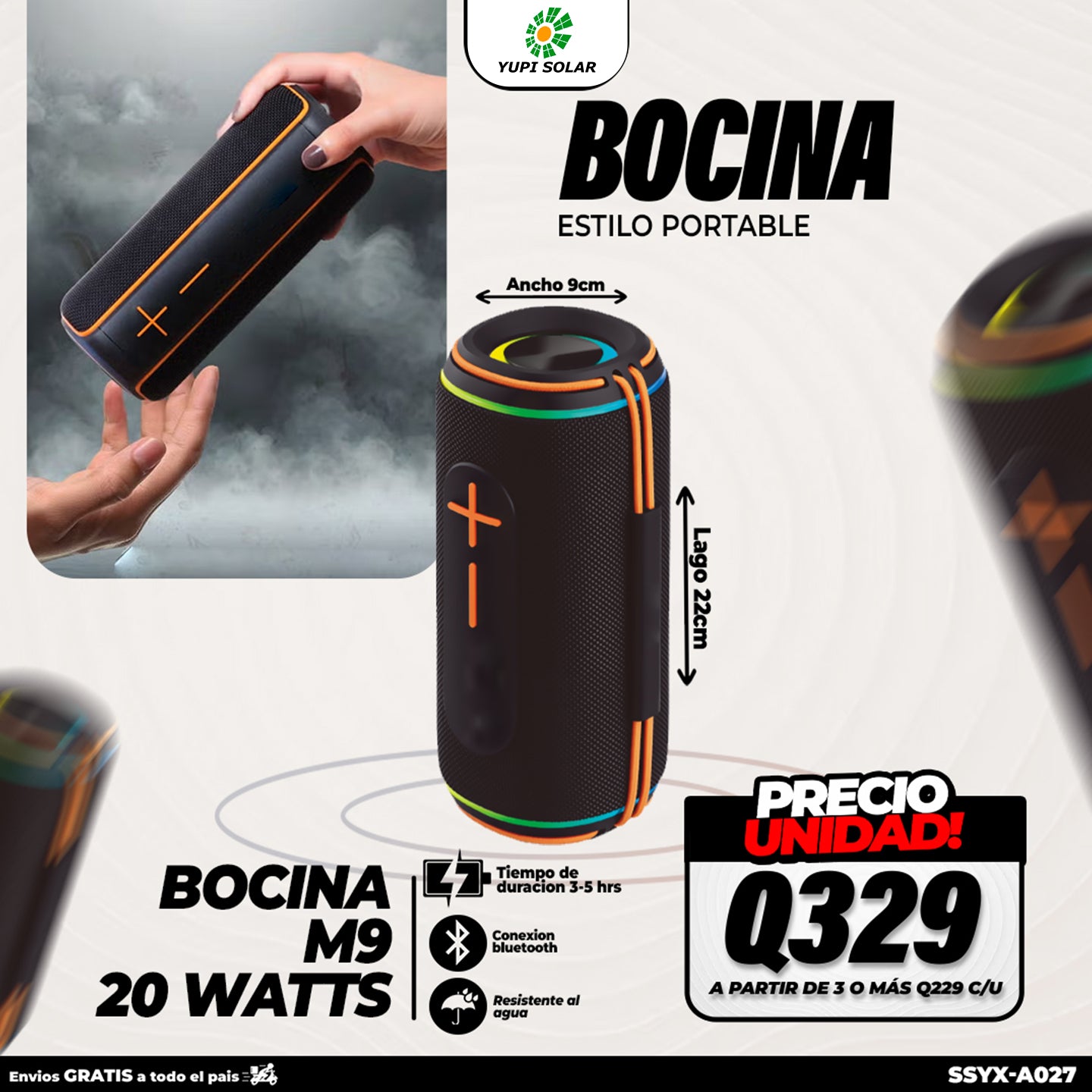 Bocina portátil bluetooth de 20 watts