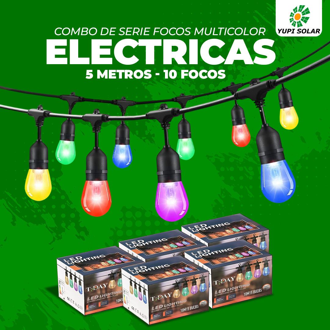 Combo de Serie focos multicolor electricas 5 metros 10 focos
