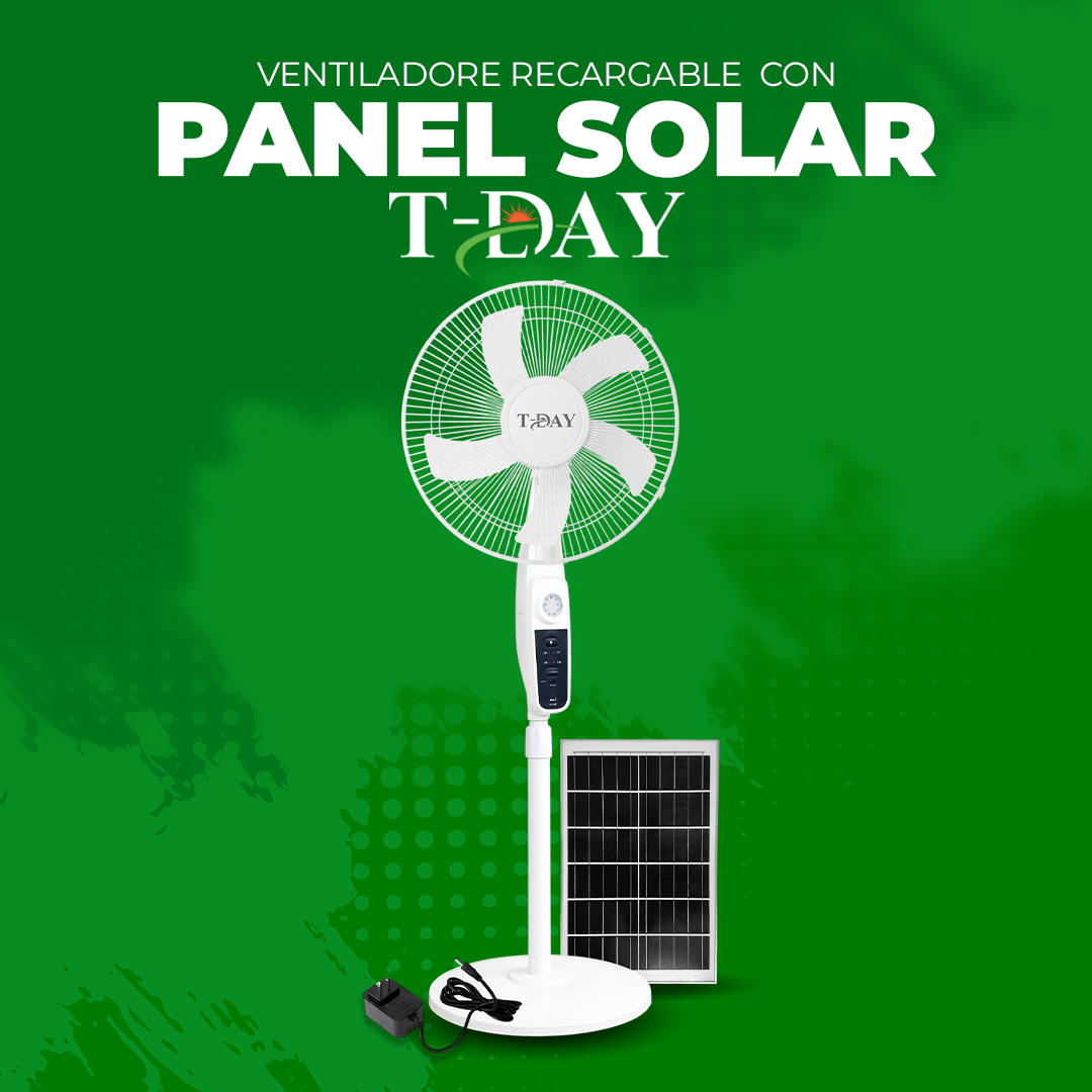 Ventilador con panel solar retráctil con usb y luz led