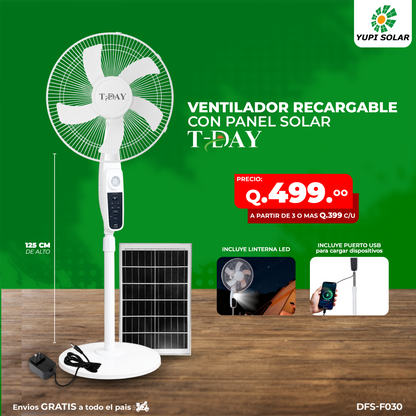 Ventilador con panel solar retráctil con usb y luz led