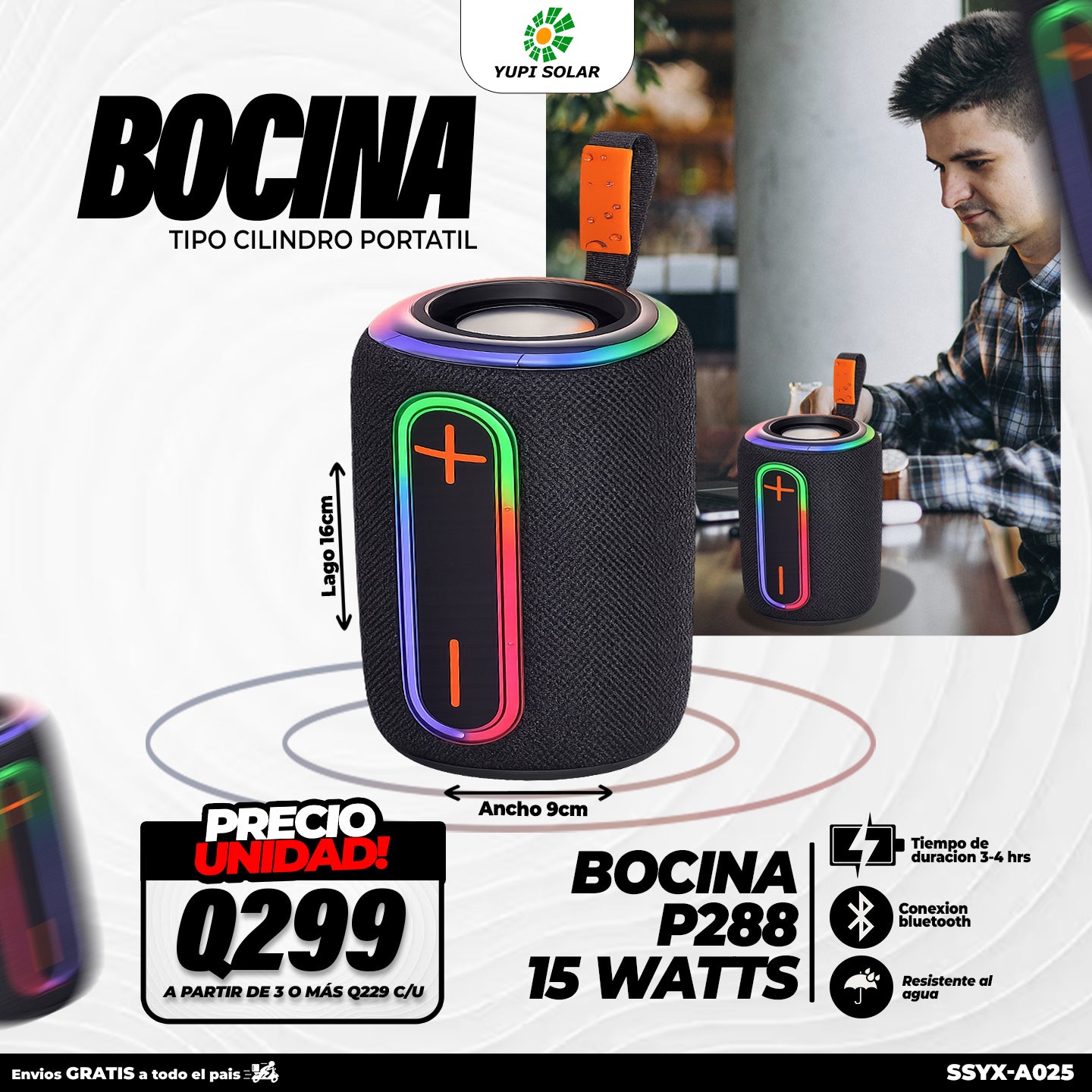 Bocina portátil bluetooth de 15 watts