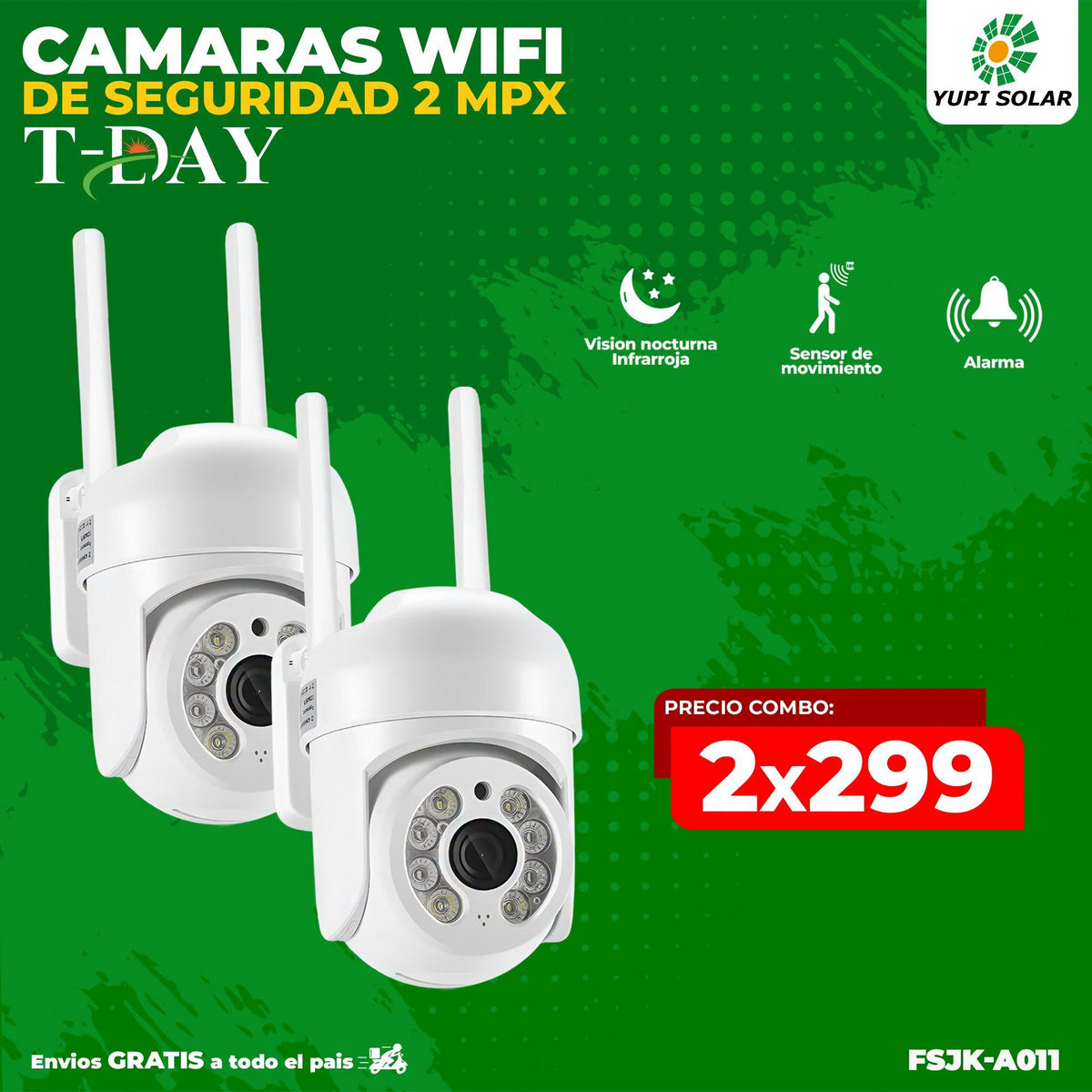 T-DAY Combo cámara wifi de seguridad 2MPX eléctrica