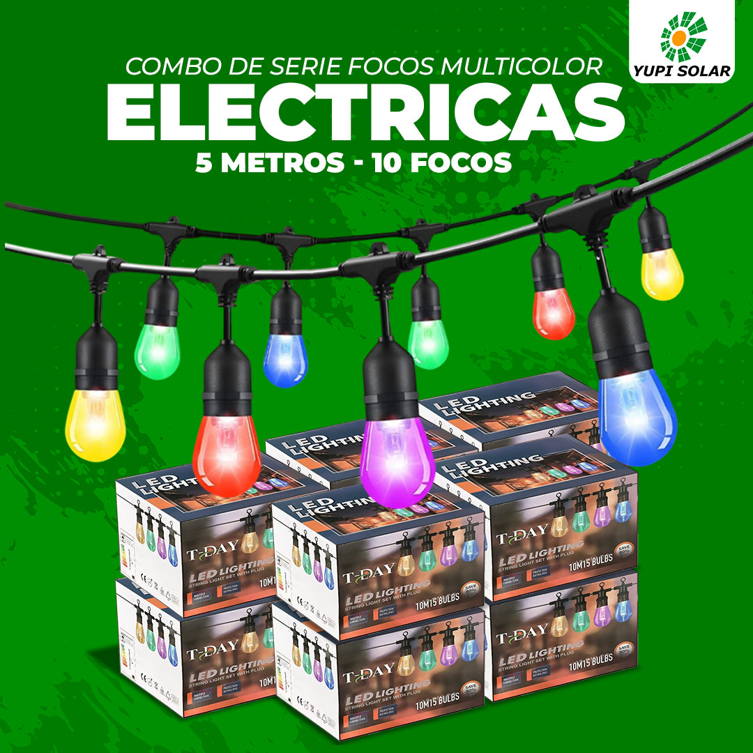Combo de 10 Series focos multicolor electricas 5 metros 10 focos