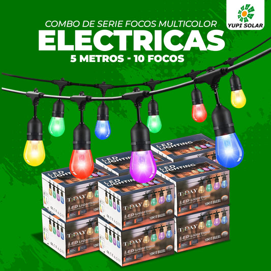 Combo de 10 Series focos multicolor electricas 5 metros 10 focos