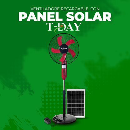 Ventilador con panel solar retráctil con usb y luz led color Rojo